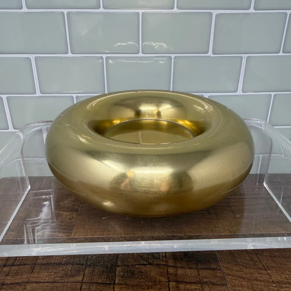 World Market Balloon Gold Pillar Candle Holder – Modern Brass Tone Trinket Dish